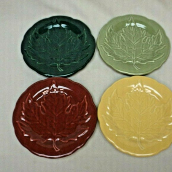 Longaberger Pottery Set of 4 Falling Leaves Collection Leaf Plates - Picture 11 of 12